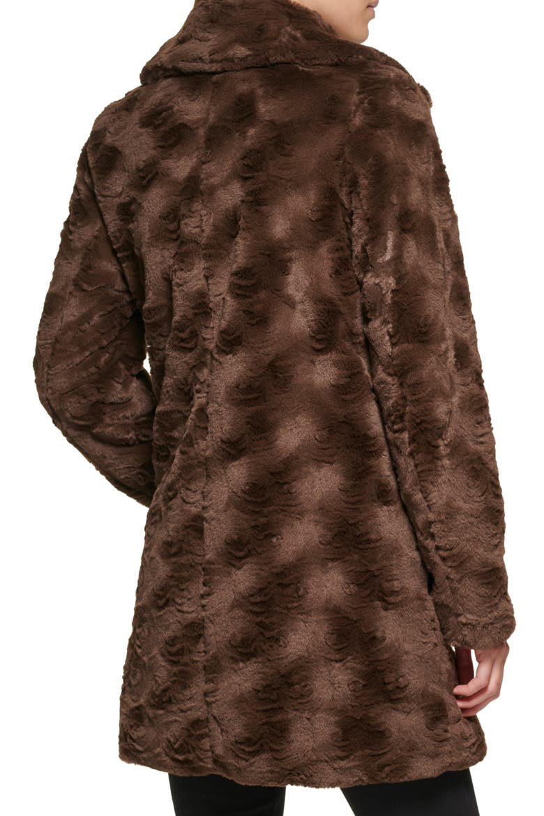 Notch Collar Faux Fur Coat, Alternate, color, CHOCOLATE