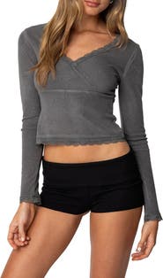 EDIKTED Dareen Rib Long Sleeve Top