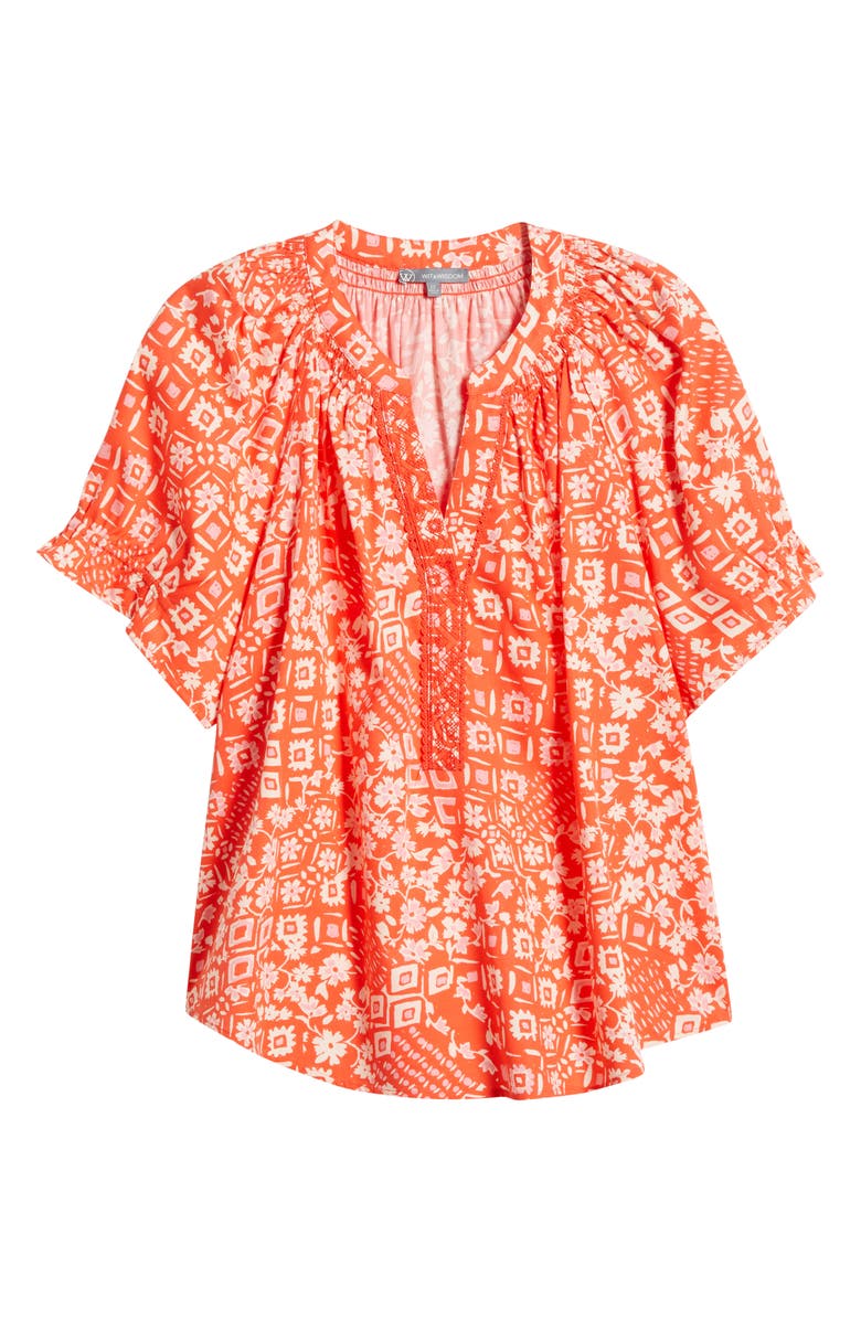 Wit & Wisdom Print Puff Sleeve Top, Alternate, color, Papaya Punch Multi