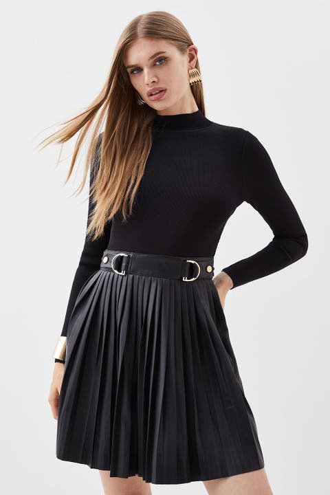 Knitted Top Pleated Skater Dress