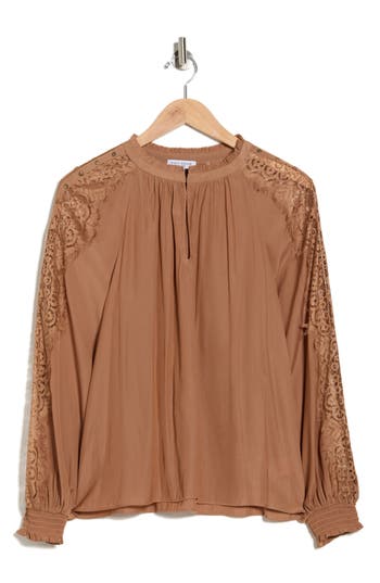 Ramy Brook Agatha Lace Trim Top In Brown