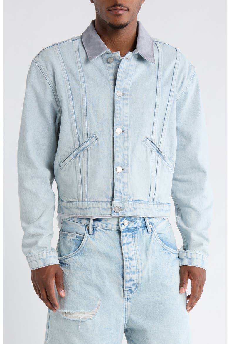 Contrast Collar Denim Trucker Jacket, Alternate, color, LIGHT INDIGO