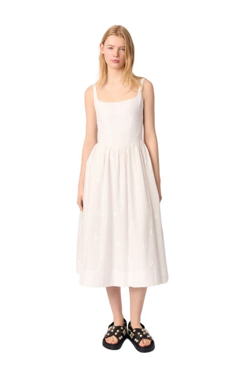 Maje Embroidered Cotton Midi Dress