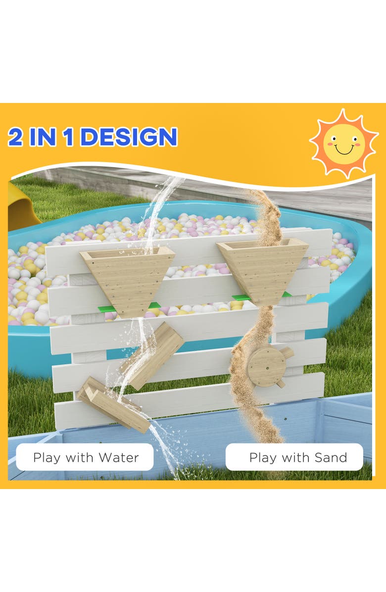 Outsunny Wooden Sandbox with 6 Seats & Water/Sand Toys, Alternate, color,