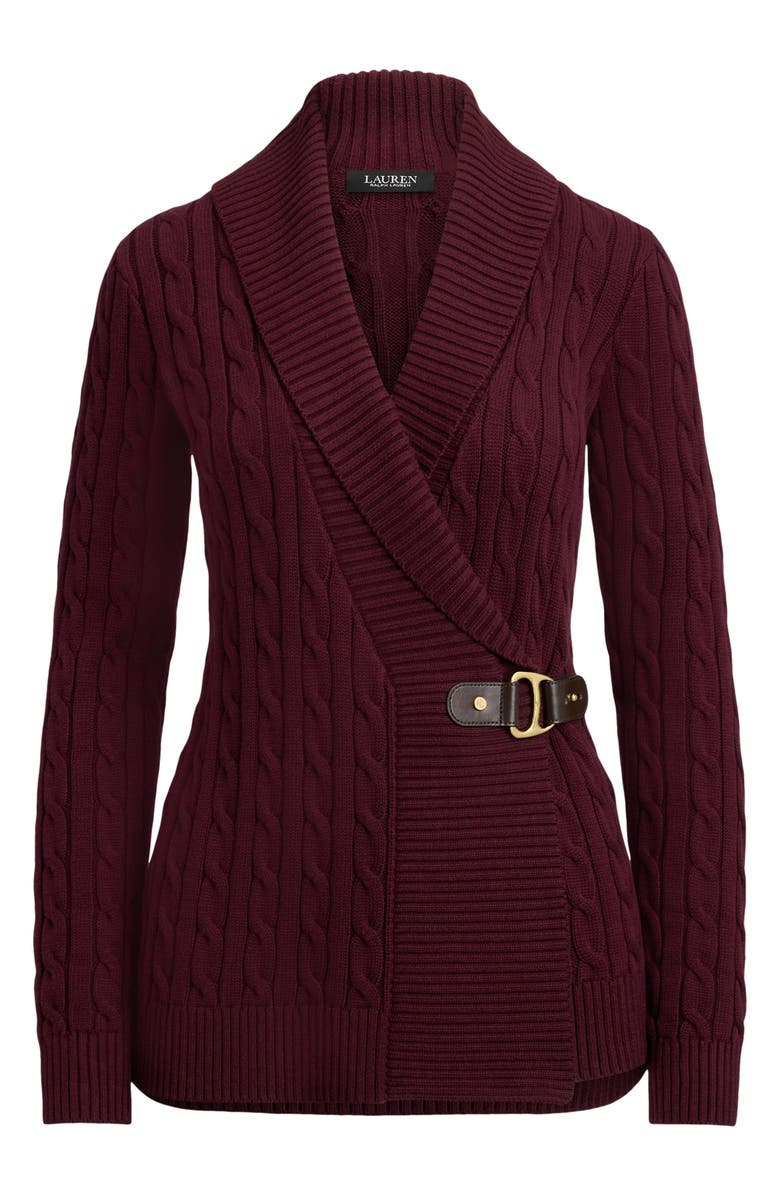 Lauren Ralph Lauren Cable Stitch Cotton Wrap Cardigan, Alternate, color, Dark Garnet