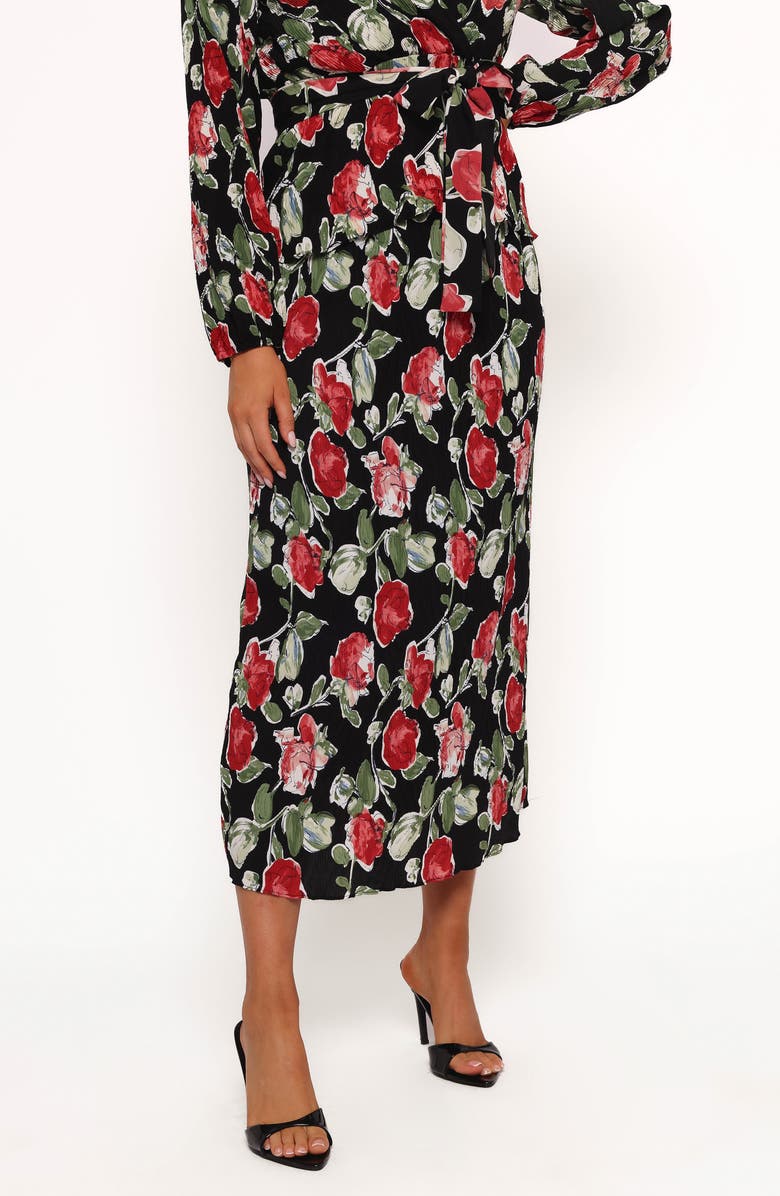 Petal & Pup Minelli Floral Midi Skirt, Main, color, Black Rose