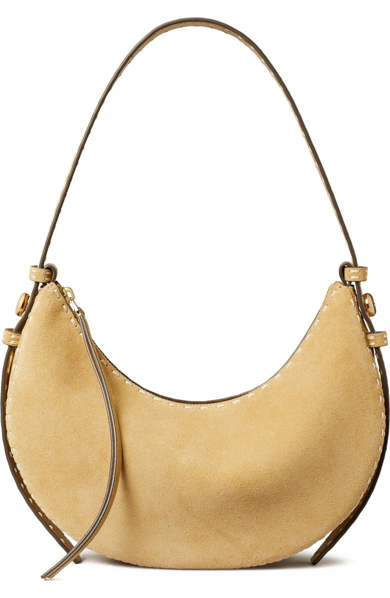 Tory Burch Romy Suede Half Moon Shoulder Bag, Main, color, Butter