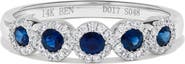 Ancona Fine Jewelry Five Stone Flush Halo Sapphire & Diamond Ring in 14K White Gold