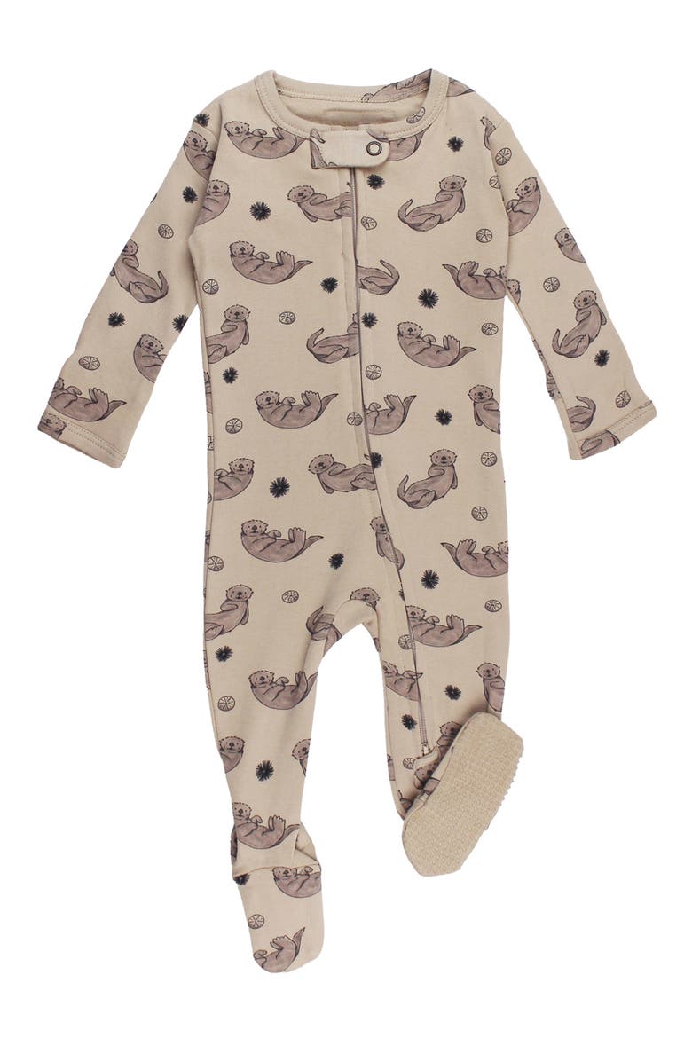 Organic Cotton 2-Way Zipper Footie, Main, color, SEA OTTER