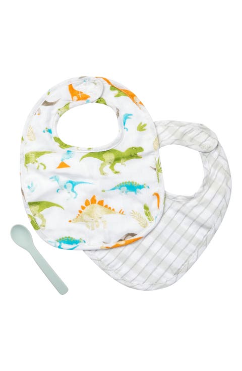 2-Pack Cotton Muslin Bibs & Silicone Spoon Set