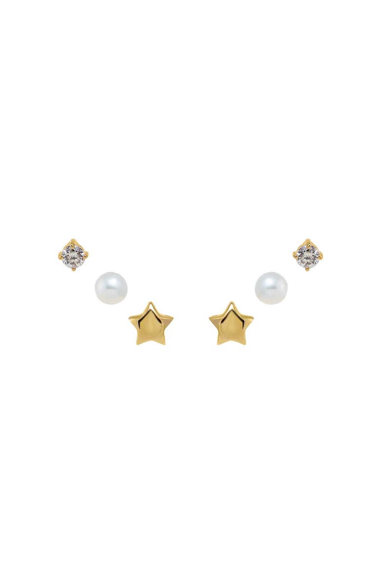 BY ADINA EDEN Star, Diamond, & Pearls Stud Earring Combo Set 14K, Main, color, 