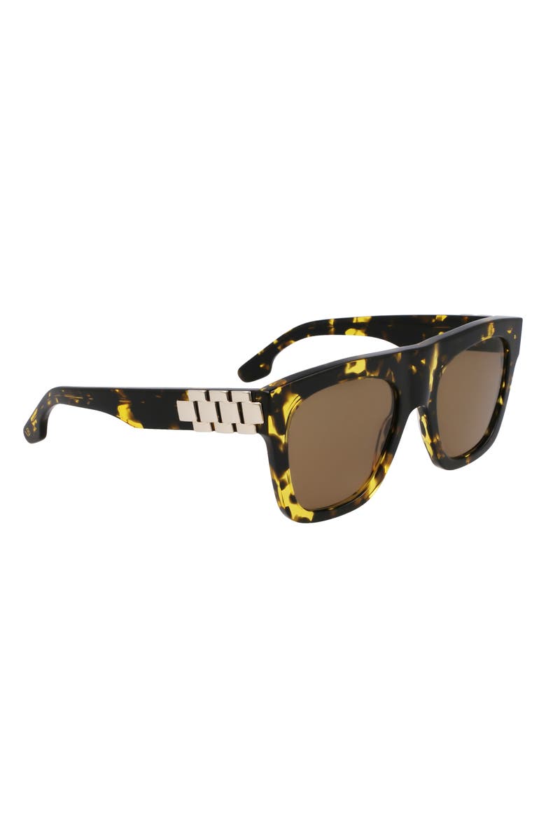 Victoria Beckham Chain Pouch 52mm Modified Rectangular Sunglasses, Alternate, color, Black Yellow Havana