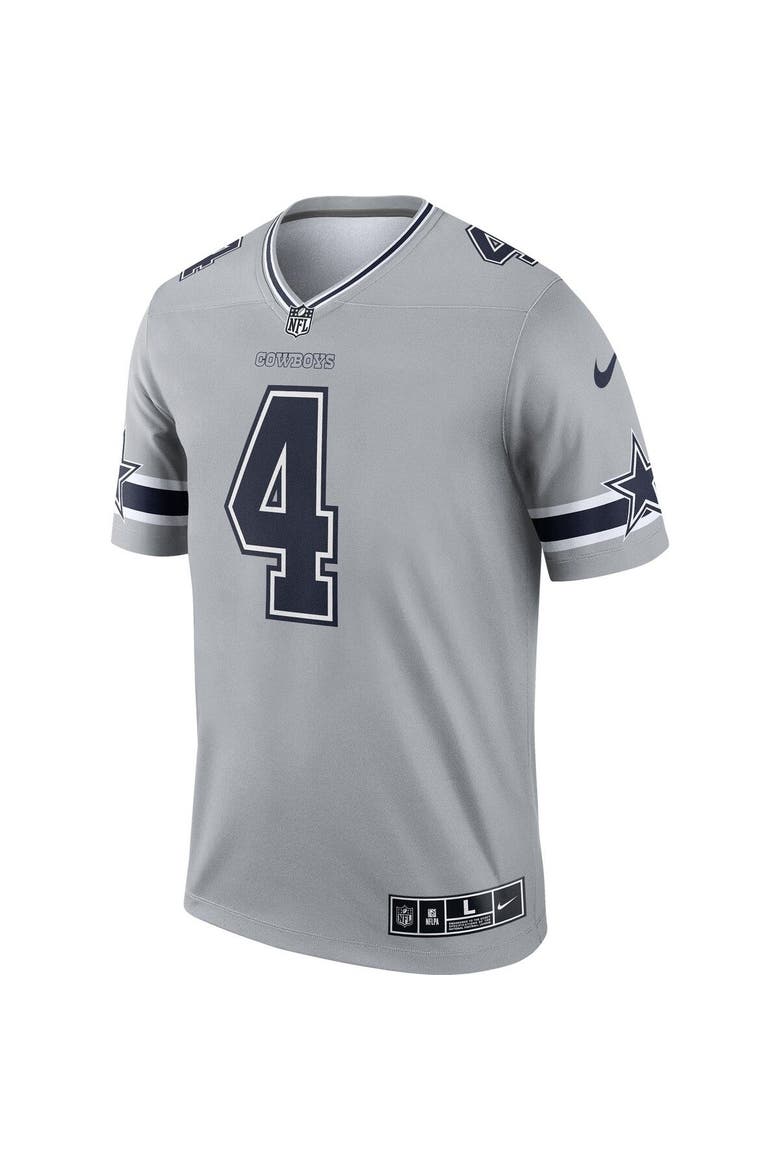 Men's Nike Dak Prescott Silver Dallas Cowboys Inverted Legend Jersey, Alternate, color, Gray