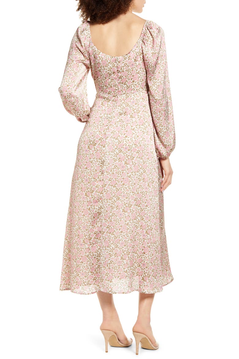 Floral Print Long Sleeve Midi Dress, Alternate, color, PINK VINE