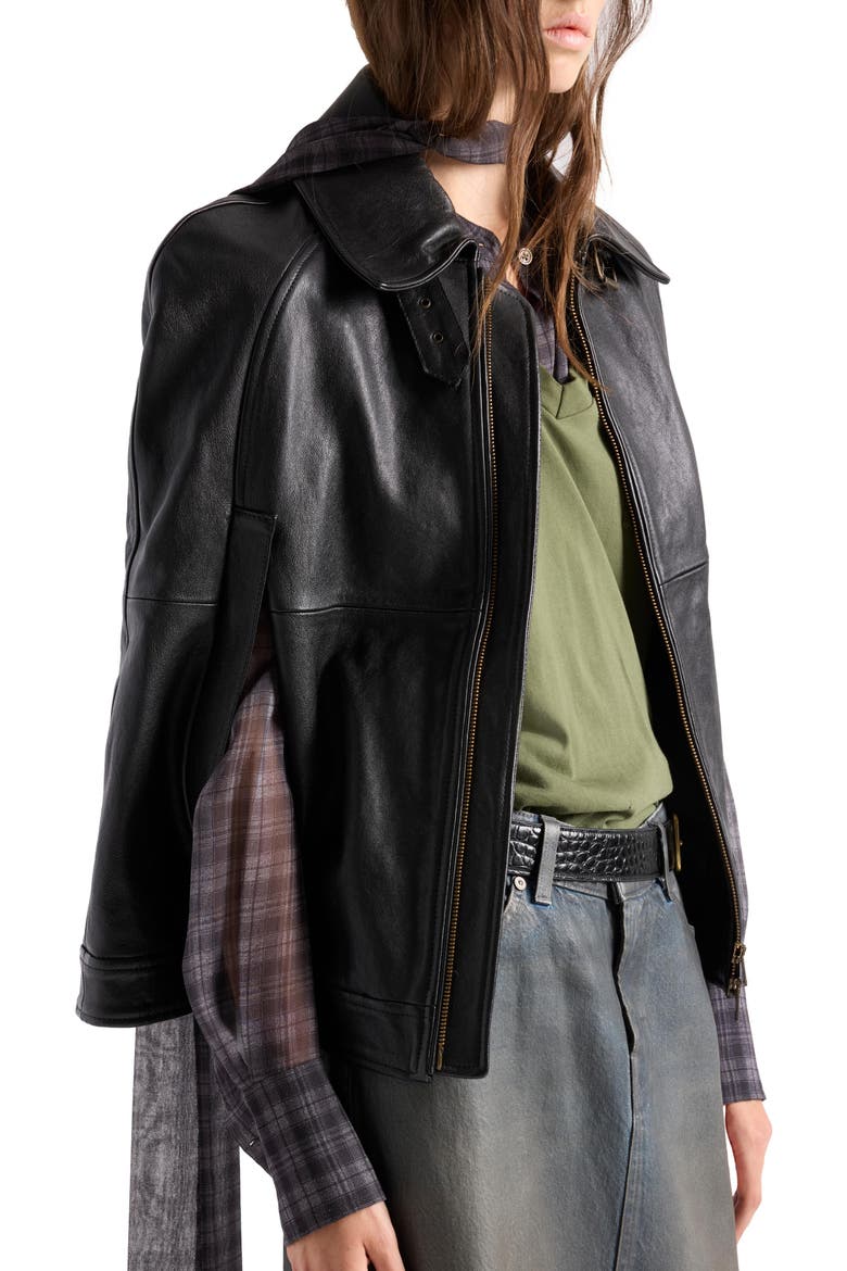 Leather Cape Jacket, Alternate, color, LEATHER BLACK
