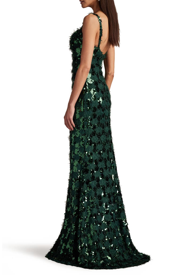 Sequin & Fringe Gown, Alternate, color, JUNGLE GREEN