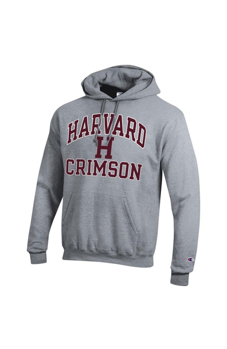Champion Men's Champion Heather Gray Harvard Crimson High Motor Pullover Hoodie, Alternate, color, 