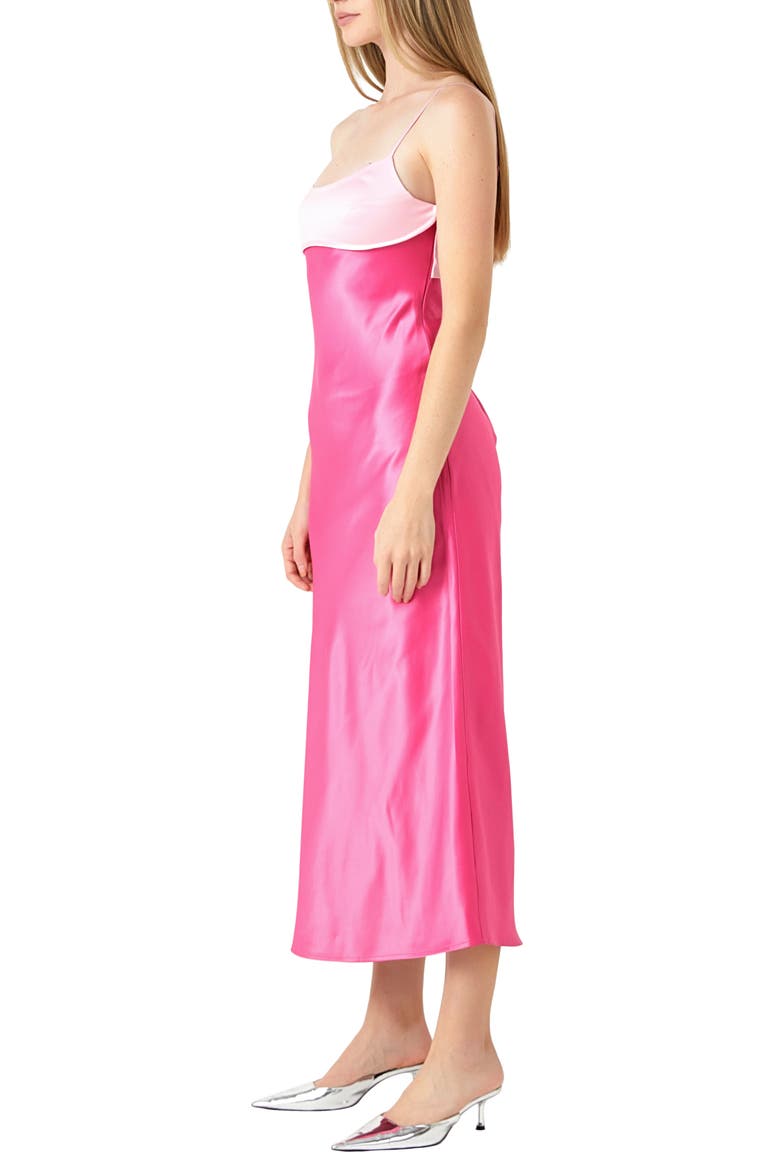 Colorblock Satin Midi Cocktail Dress, Alternate, color, PINK MULTI