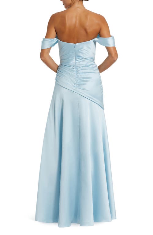 Mac Duggal Hard Satin Off The Shoulder Crossover Gown In French Blue