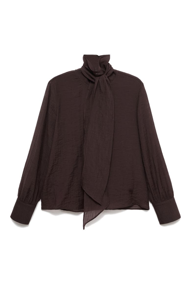 Tie Neck Textured Shirt, Alternate, color, CHOCOLATE