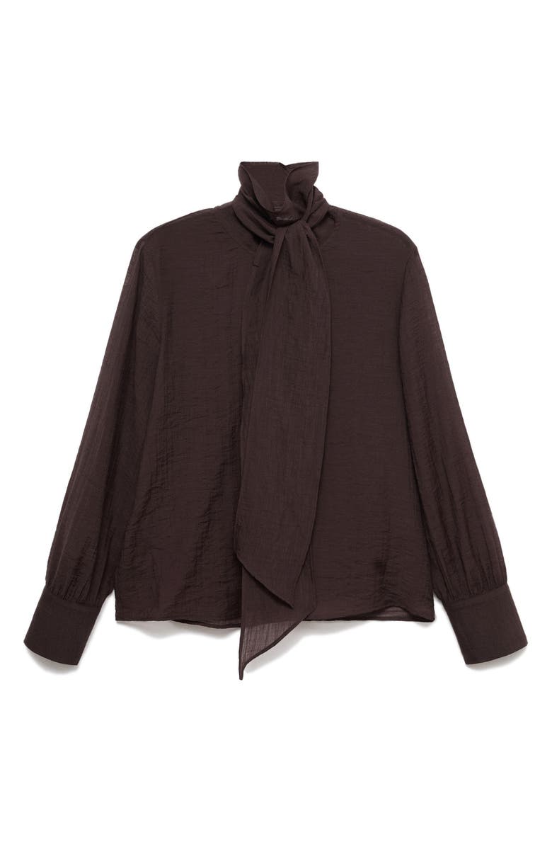 MANGO Tie Neck Textured Shirt, Alternate, color, Chocolate