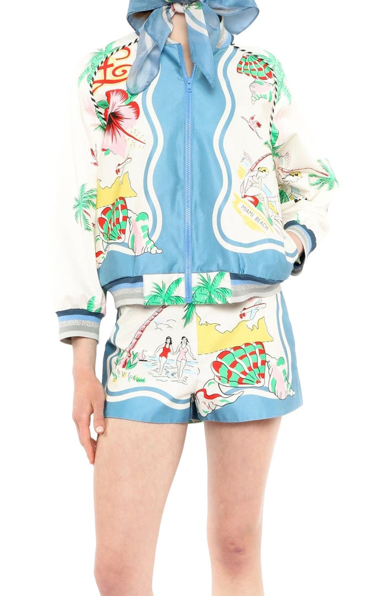 Anna Sui Florida Cotton Sateen Baseball Jacket, Main, color,