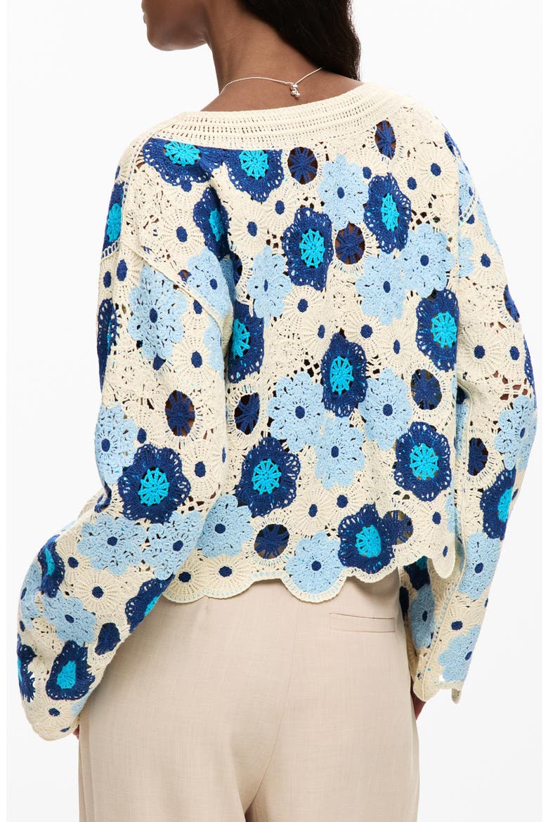 Open Stitch Floral Sweater, Alternate, color, BLUE