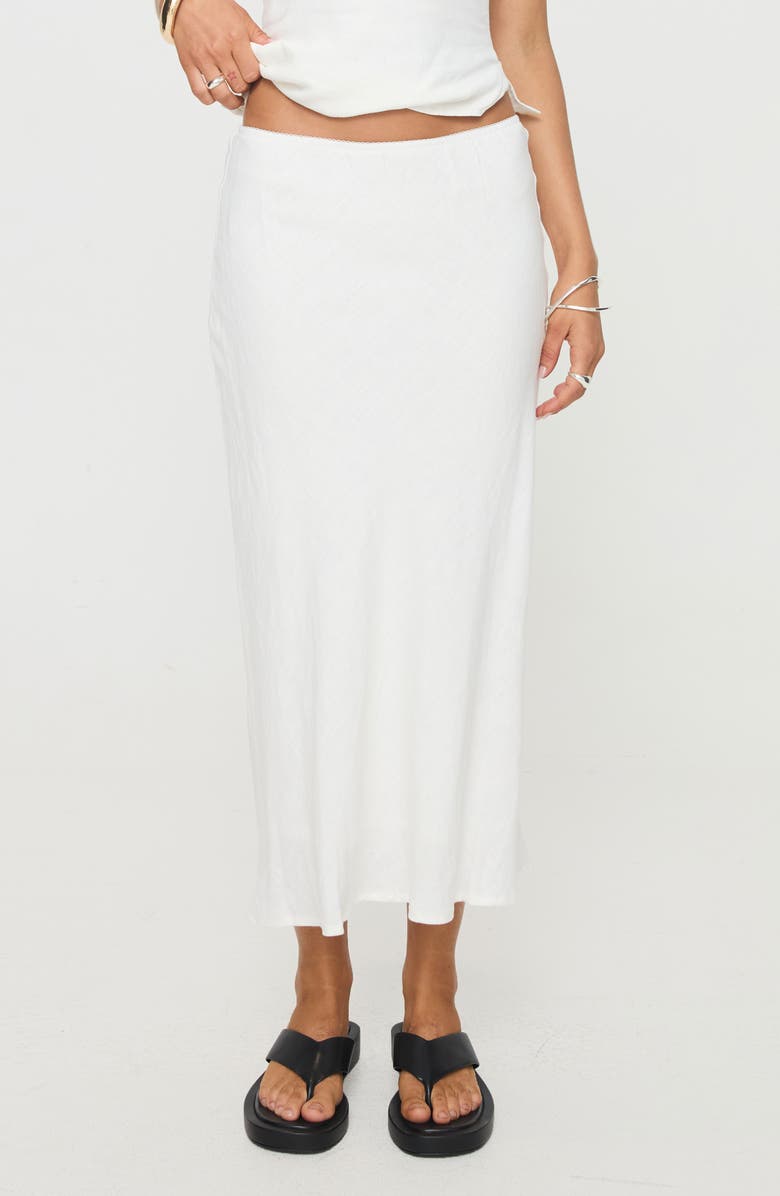 Princess Polly Mercer Low Rise Linen Blend Midi Skirt, Main, color, White