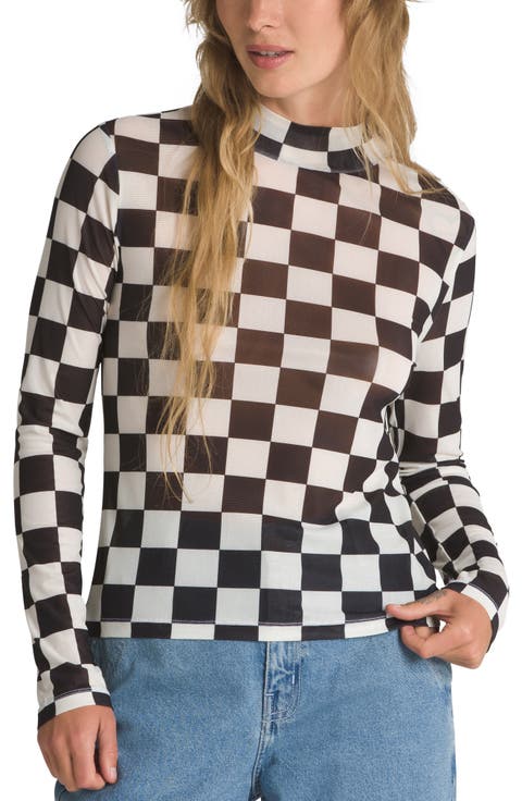 Position Checker Mock Neck Mesh Top
