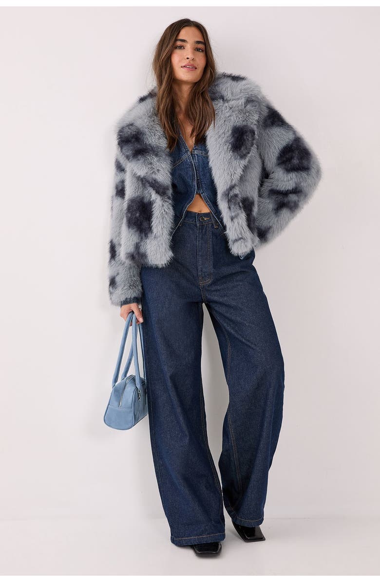 NASTY GAL Cow Fur Collar Jacket, Alternate, color, Blue