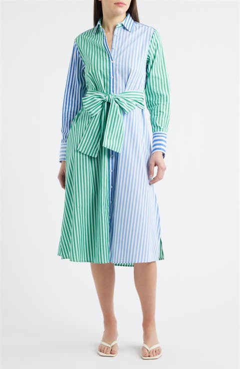 Mixed Stripe Long Sleeve Shirtdress