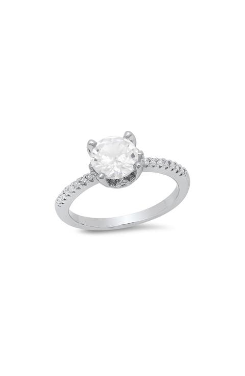 18K White Gold Plated Simulated Diamond Ring