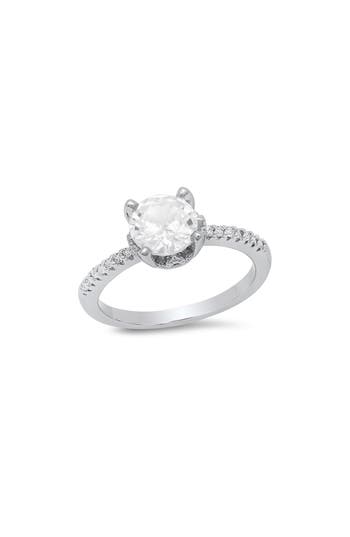 Hmy Jewelry 18k White Gold Plated Simulated Diamond Ring In Metallic