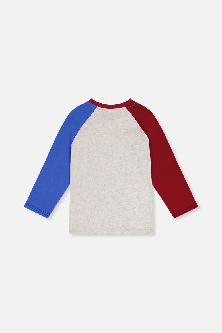 Ribbed Crew Neck Raglan Sleeves T-Shirt, Alternate, color, Heather Grey, Red and Blue