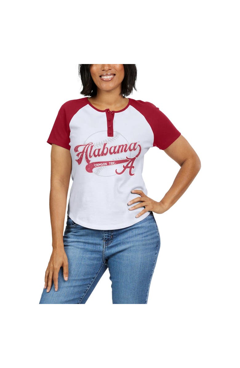 WEAR by Erin Andrews Women's WEAR by Erin Andrews White Alabama Crimson Tide Baseball Logo Raglan Henley T-Shirt, Alternate, color, White