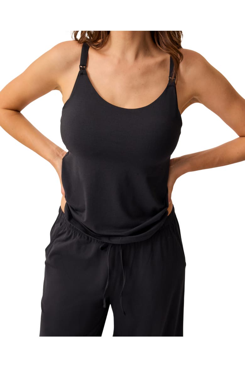 Maternity & Nursing Three-piece Pajama Set, Alternate, color, Black