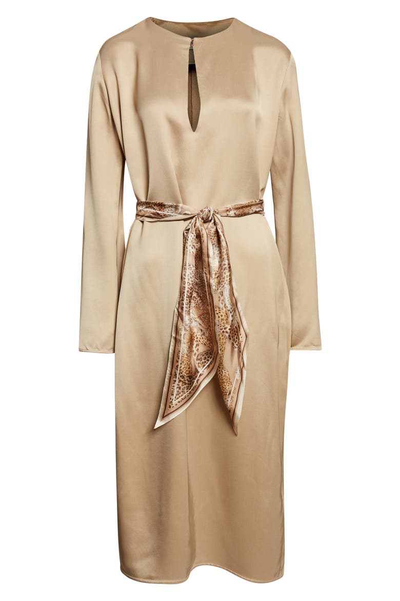 Rebellion Long Sleeve Twill Midi Dress, Alternate, color, CHAMPAGNE