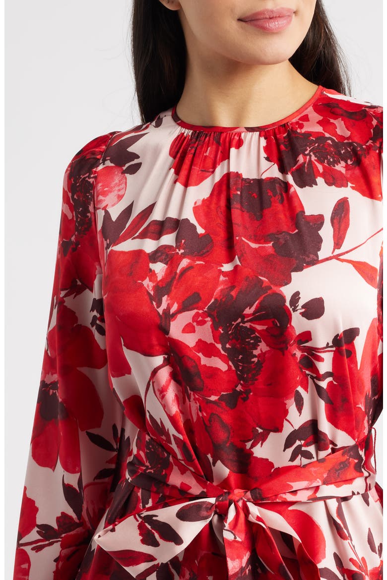 Floral Tiered Tie Waist Dress, Alternate, color, ROSE MIST MULTI