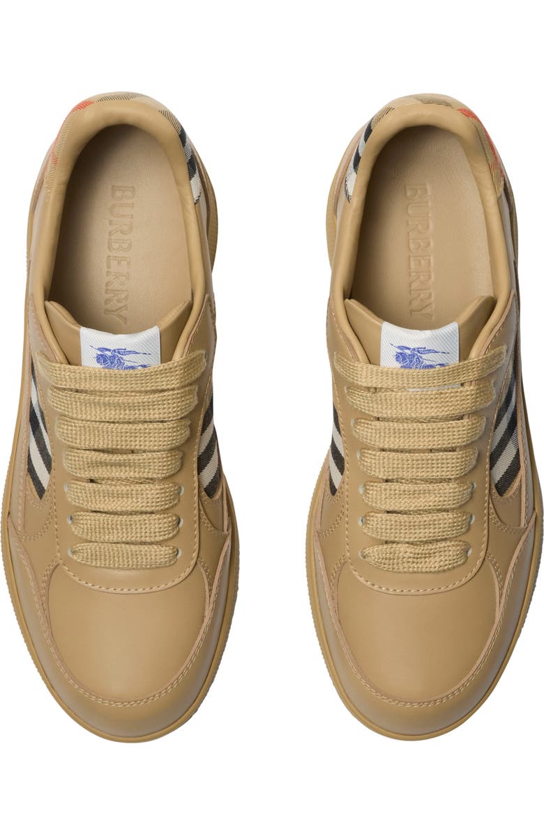 Burberry Leather and Check Terrace Sneakers, Alternate, color, Sand/Sand
