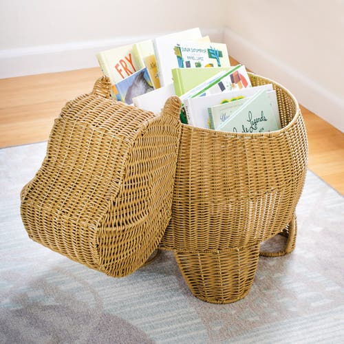 Kaplan Early Learning Company Hippo Washable Wicker Floor Basket In Brown