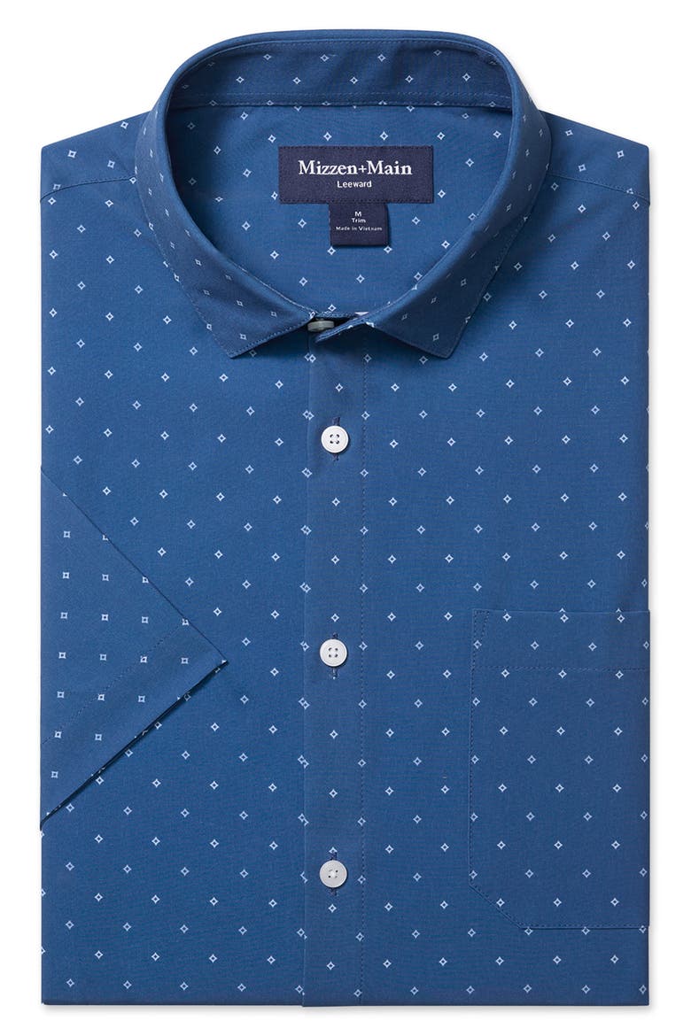 Leeward Trim Fit Short Sleeve Performance Button-Up Shirt, Alternate, color, MIDNIGHT NAVY ALTERNATING KITE