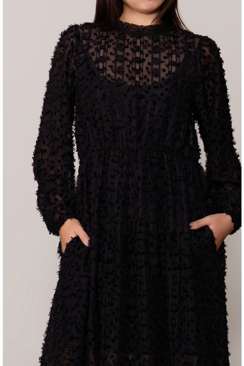 Textured Long Sleeve Midi Dress, Alternate, color, BLACK