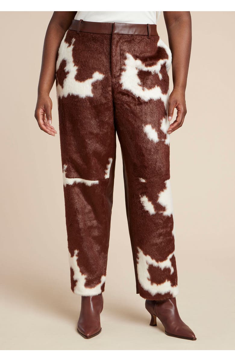 ELOQUII Faux Cow Hide And Leather Pant, Alternate, color, Brown Cow Hide
