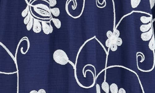 August Sky Embroidered Smocked Short Sleeve Maxi Dress In Navy