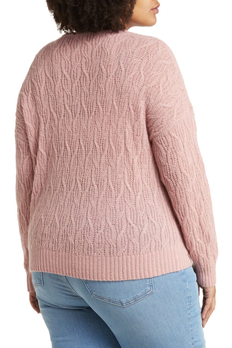 Open Stitch Cable Knit Sweater, Alternate, color, HEATHER DUSTY BERRY