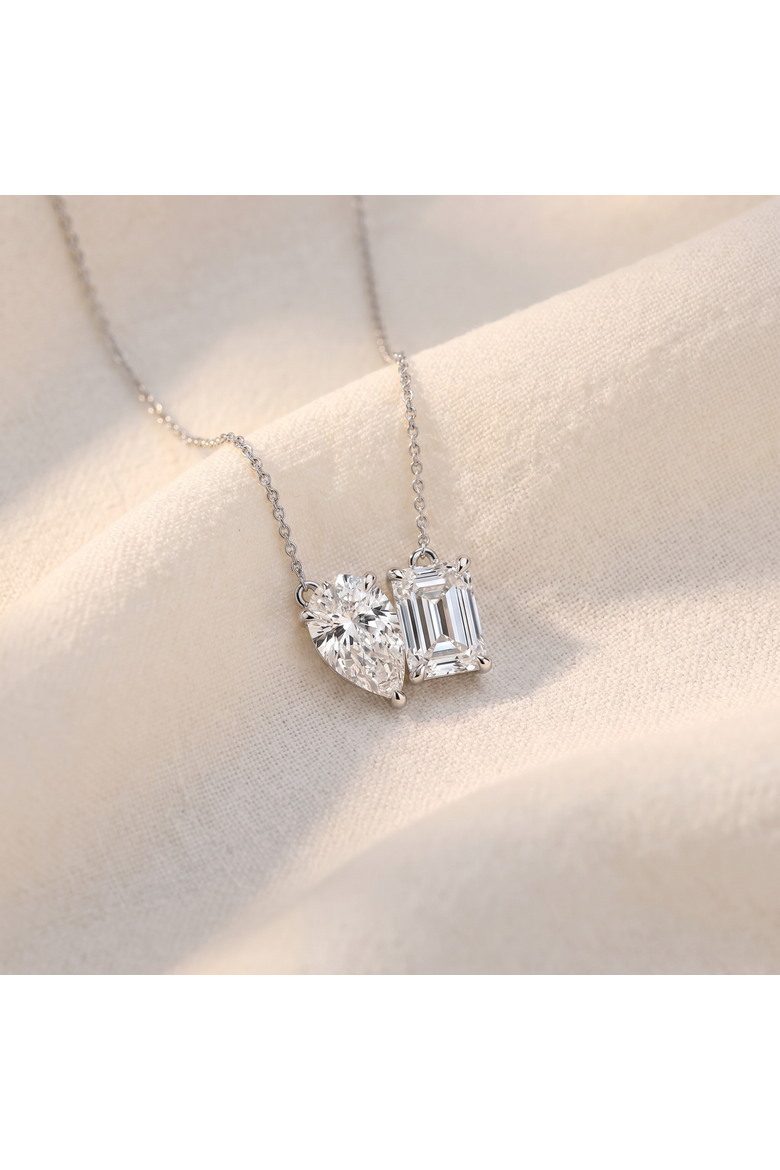 2Ct Toi Et Moi Pear and Emerald Diamond Pendant 14k Gold 18" Necklace Lab Grown, Alternate, color, White Gold