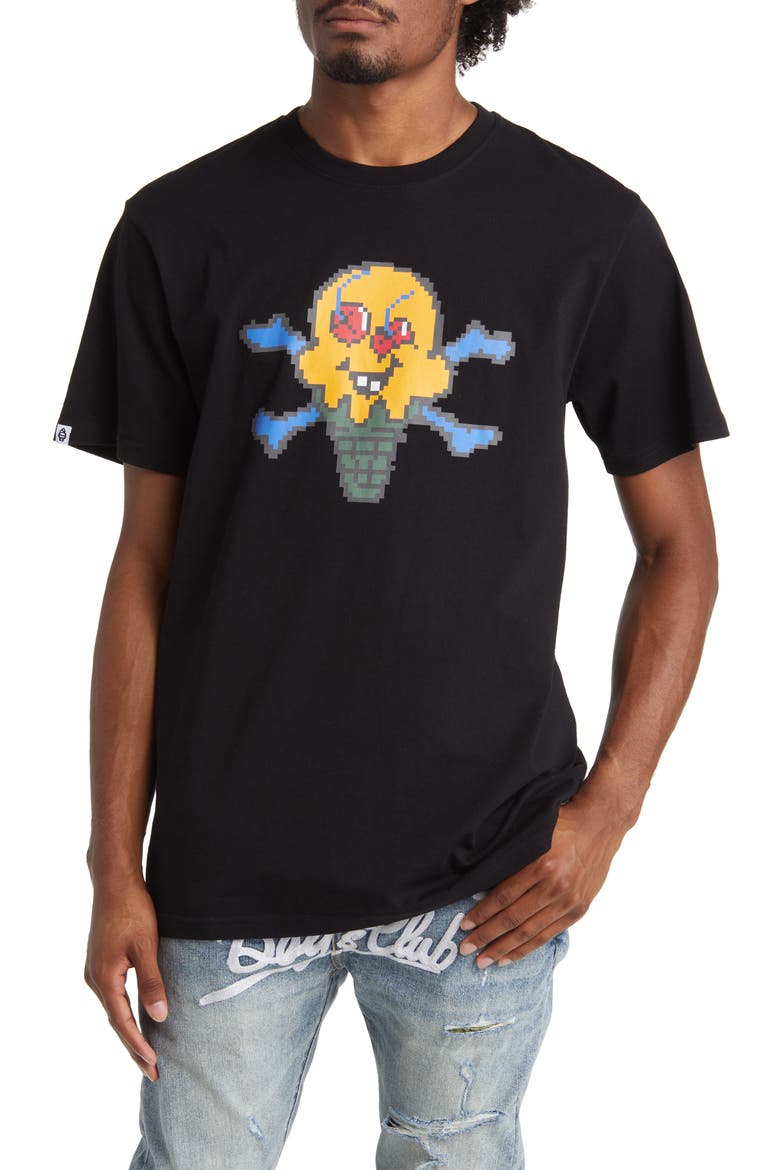 Pixel Cotton Graphic T-Shirt, Main, color, BLACK