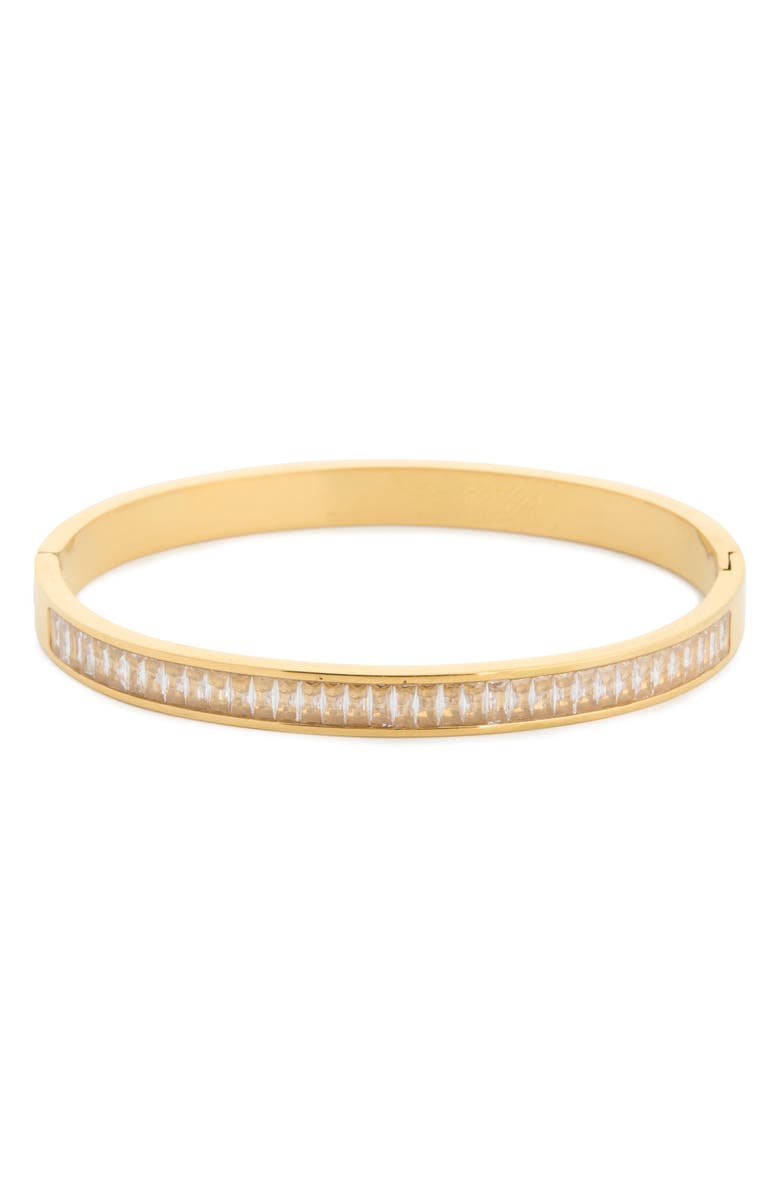 EYE CANDY LOS ANGELES Octavia Baguette Cubic Zirconia Bangle Bracelet, Main, color, Gold