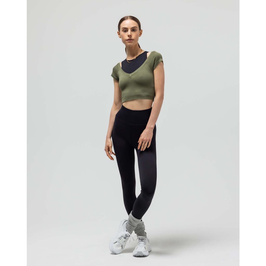 Reformer Ribbed Cap Sleeve Crop Top in Olive at Nordstrom, Size X-Large