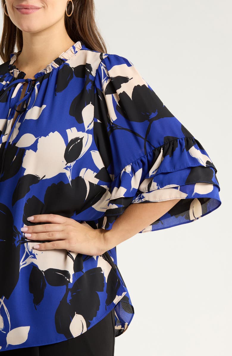 SUGARLIPS Anthem Print Ruffle Top, Alternate, color, Blue-Black